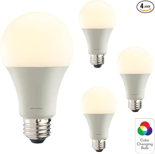 Diodesy- A19 LED Smart WiFi Light Bulbs Works with Alexa and Google Home No Hub Required Color Changing and Tunable 9W (60W Equivalent) 800 Lumens E26 Medium Base Non-Dimmable ETL Listed Pack of 4