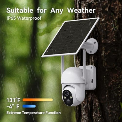 SEHMUA 2 Pack 4G LTE Cellular Solar Security Camera Wireless Outdoor, No Wi-Fi Solar Powered Camera, 360° Live View, 2K Color Night Vision, PIR Motion Sensor, Two-Way Talk, Built-in SIM Card, White