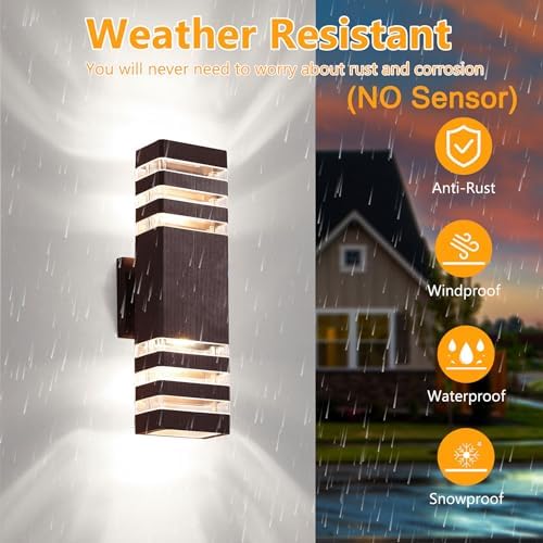 2 Pack Outdoor Wall Light Fixtures, Modern Exterior Lights for House, Brown