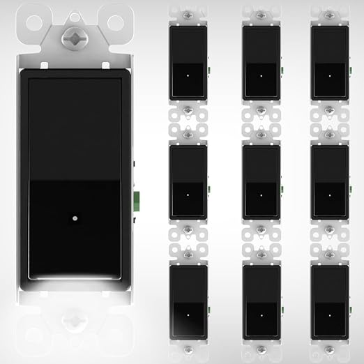 10 Pack SOZULAMP Light Switch with LED Night Light 15Amp 120/277Volt Rocker Single Pole Wall Switch, Automatic On/Off Sensor-Black