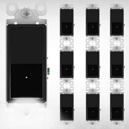 10 Pack SOZULAMP Light Switch with LED Night Light 15Amp 120/277Volt Rocker Single Pole Wall Switch, Automatic On/Off Sensor-Black