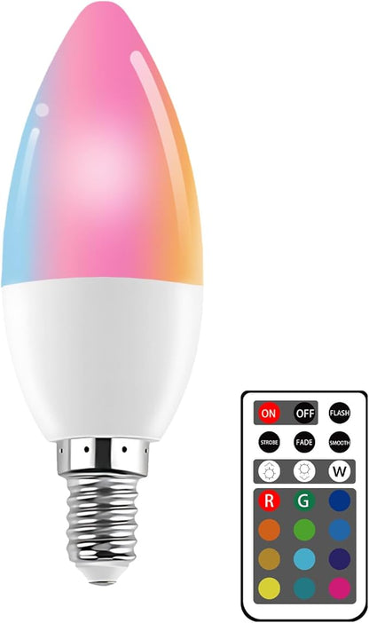 XRise E12 LED Bulb 3W Color Changing Candle Light (RGB + Warm White) 12 Colors, 3000K, Remote Control Included (1 Remote) Decorative Candle Lamp for Stage Home Decor,1 Pack