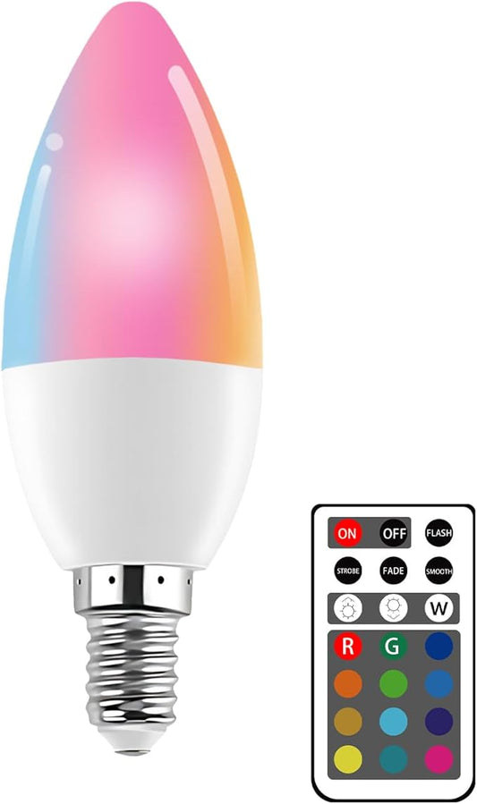 XRise E12 LED Bulb 3W Color Changing Candle Light (RGB + White) 12 Colors, 6000K, Remote Control Included (1 Remote) Decorative Candle Lamp for Stage Home Decor,1 Pack