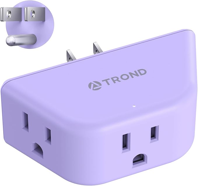 TROND Purple Outlet Extender with 3 Way Angled, for Tight Spaces | 3-Prong Grounded Outlet Adapter, Cruise Ship Essentials, Compact and Practical, for Bathroom and Kitchen