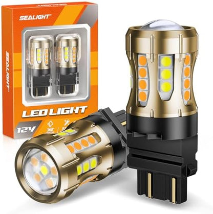 SEALIGHT 3157 Switchback LED, 2025 Latest 3157 LED Bulb Dual Color Amber Yellow/White 3156 3457 4157 T25 Lamps with HD Len & Extra Resistor for Turn Signal/DRL/Parking Lights, 34-SMD Chipset, 2PCs