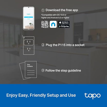 TP-Link 𝗧𝗮𝗽𝗼 Smart Plug Wi-Fi Mini, Energy Monitoring, Compatible with Alexa & Google Home & Samsung SmartThings, Timer, 15A/1800W Max, ETL Certified, 2.4G Wi-Fi Only, Tapo P115(2-Pack)