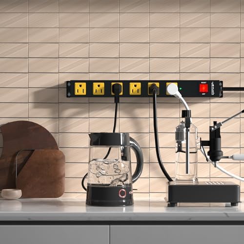 Power Strip 2700J Surge Protector, 2 Pack 6 Outlet Heavy Duty Power Strips with Flat Plug and 6FT Long Cord, Wall Mountable Metal Outlet Strip for Desk, Garage, Workbench and Kitchen