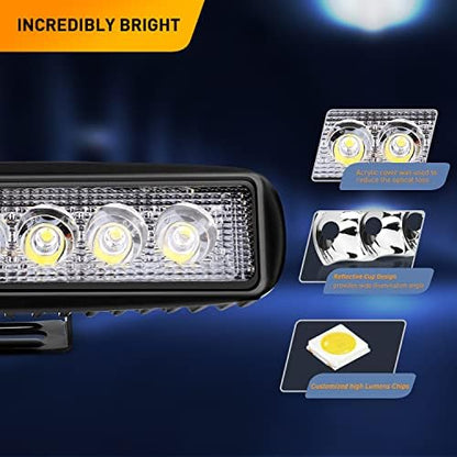 GOOACC 2PCS 18w LED Light Bar Work Spot Beam Pods Off Road Driving Fog Lighting Reverse Lamp for Truck Tractor Golf Cart SUV ATV UTV Boats