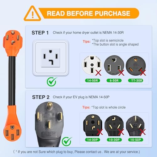 Nilight EV Adapter Cord 30 Amp to 50 Amp 10 Gauge Nema 14-30P to 14-50R