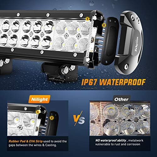 Nilight LED Light Bar 20 Inch 126W Spot Flood Combo Led Off Road Lights 12V 5Pin Rocker Switch LED Light Bar Wiring Harness Kit, 2 Years Warranty, Model: ZH082, Clear