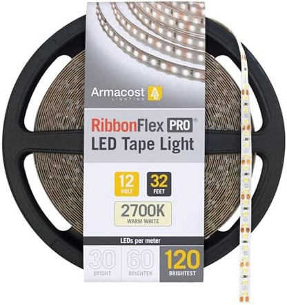 Armacost Lighting RibbonFlex Pro 12V White LED Strip Lights 120 LED/m, 2700K, 32.8 ft, 133250