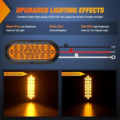 Nilight 6" Oval Trailer Tail Light 2PCS Amber 24LED Turn Signal Lights