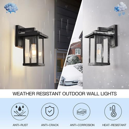 Outdoor Wall Light Modern Exterior Black Wall Mount Lanterns 2-Pack