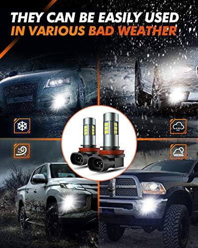 SEALIGHT H11 H8 H16 LED Fog Light Bulbs or DRL, Real 360° illumination Fog Bulbs, 6000K 400% Brightness Upgraded, H16 Front Fog Lamp,Non-polarity, Pack of 2, Plug&Play