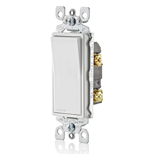 Leviton 15 Amp, 120/277 Volt, Decora Rocker Single-Pole AC Quiet Switch, Residential Grade, Grounding, 5601-2W, White