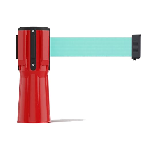 Trafford Industrial 11 ft Cone-Mounted Retractable Belt Barrier Red Case with Light Green Belt
