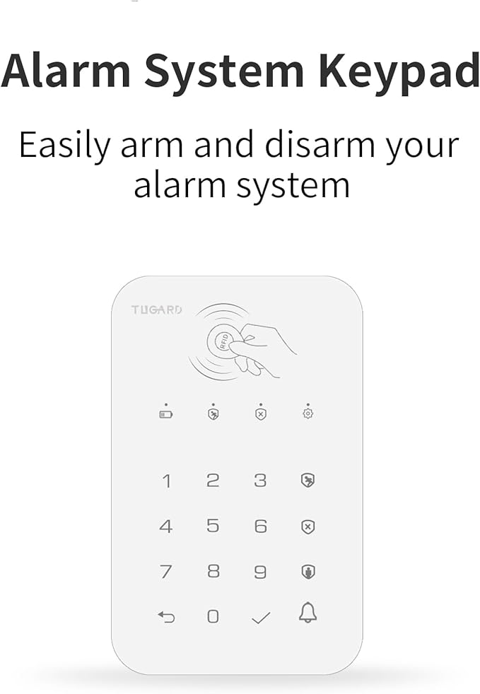 Keyboard for WiFi GSM Burglar Alarm System,Smart Home Alarm System Base Wireless 12 Pieces-kit,DIY Alarm System,Remote,Keypad,Compatible with Alexa,for House,Villa Apartment Security,White