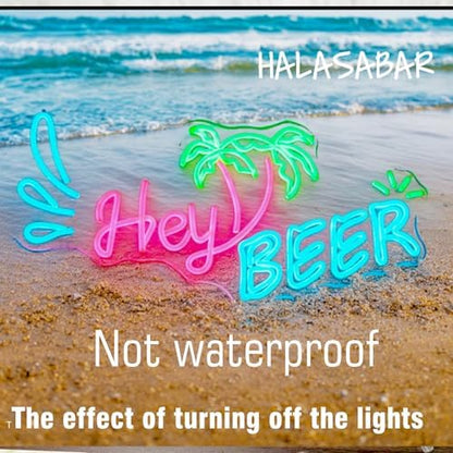 Hey Beer Neon Sign, LED Neon Light for Wall Decor, USB Powered, Adjustable Brightness, Bar Pub Man Cave Party Decor