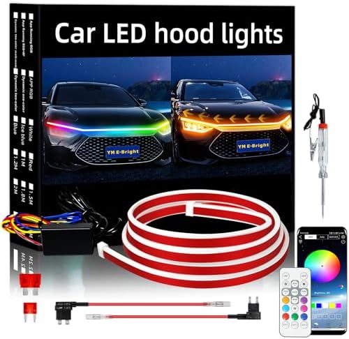 YM E-Bright LED Hood Light Strip, 59in RGB App Control Dynamic Scan DRL 12V