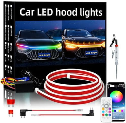 YM E-Bright LED Hood Light Strip, 59in RGB App Control Dynamic Scan DRL 12V