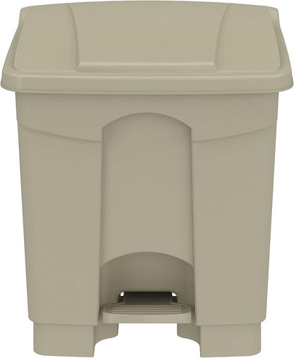 Safco Step-On Indoor Plastic Trash Can, Hands-Free Disposal, 8 Gallon, Tan