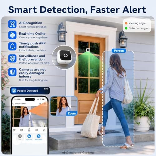 SOIADV 2.5K Window Camera Wireless,No-Drill Install,2.4GHz & 5GHz WiFi Indoor Dome Cameras for Home Security,AI Human Detection, 6s Pre-Roll, Battery Powered,4MP Color Night Vision,SD/Cloud