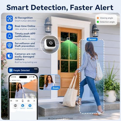 SOIADV 2.5K Window Camera Wireless,No-Drill Install,2.4GHz & 5GHz WiFi Indoor Dome Cameras for Home Security,AI Human Detection, 6s Pre-Roll, Battery Powered,4MP Color Night Vision,SD/Cloud