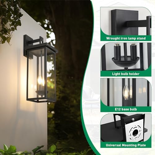 22 in Large Black Outdoor Wall Lights Exterior Lighting Fixtures,2 Packs