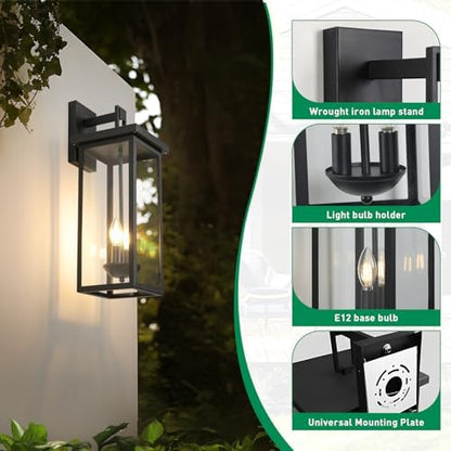 22 in Large Black Outdoor Wall Lights Exterior Lighting Fixtures,2 Packs