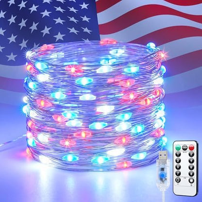 JMEXSUSS 100 LED Red White and Blue Fairy Lights for 4th of July Decor