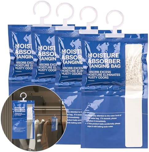 RAINFLOW Dehumidifier Bags - Hanging Moisture Absorber Bag for Closets 4pc