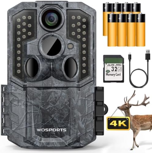 WOSPORTS Trail Camera,48MP 4K 0.2S Trigger Motion Activated,Game Camera with Night Vision IP66 Waterproof 2.0''LCD for Outdoor Scouting Wildlife Monitoring Home Security