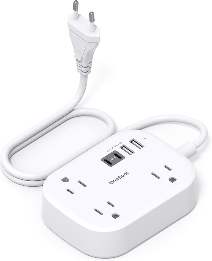 One Beat European Travel Plug Adapter with 3Ft Extension Cord, US to Europe