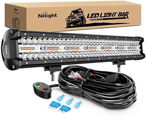 Nilight 20inch Amber White Strobe 6 Modes 420W LED Light Bar