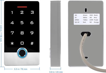 Wireless WiFi TUYA Access Control System, Fingerprint Password Stand-Alone Door Access Control Keypad with ID Keyfob, WG26/34 EM Card Reader Access Controller, Full Metal Weatherproof, Backlight