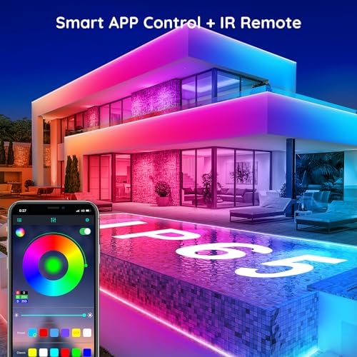 FBZ 60Ft Outdoor Waterproof LED Strip Lights,Music Sync RGB IP65 Led Lights with App Control and Remote,Color Changing Waterproof Led Rope Lights for Outdoor,Balcony,Roof,Garden,Stairs Party (60FT)