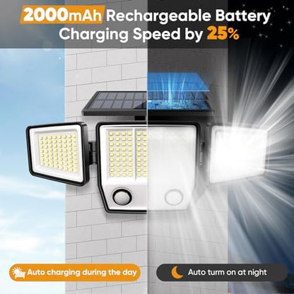 MDCMDCM Solar Motion Sensor Outdoor Lights Waterproof - 3000LM 3 Modes Security Lights Outdoor 270° Illumination IP65 LED Solar Flood Wall Light for Garden Yard Patio Pathway (with ‎Remote Control,3)