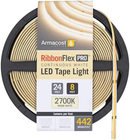 Armacost Lighting RibbonFlex Pro 24V White COB LED Strip Light Tape 2700K, 442 Lumens/Ft, 2.5M 173110
