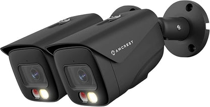 Amcrest 2-Pack UltraHD 4K IP PoE AI Camera, FOV 129°, 49ft Color Nightvision, Security Outdoor Bullet Camera, Human & Vehicle Detection, Active Deterrent, 4K @15fps, 2PACK-IP8M-2796EB-AI (Black)