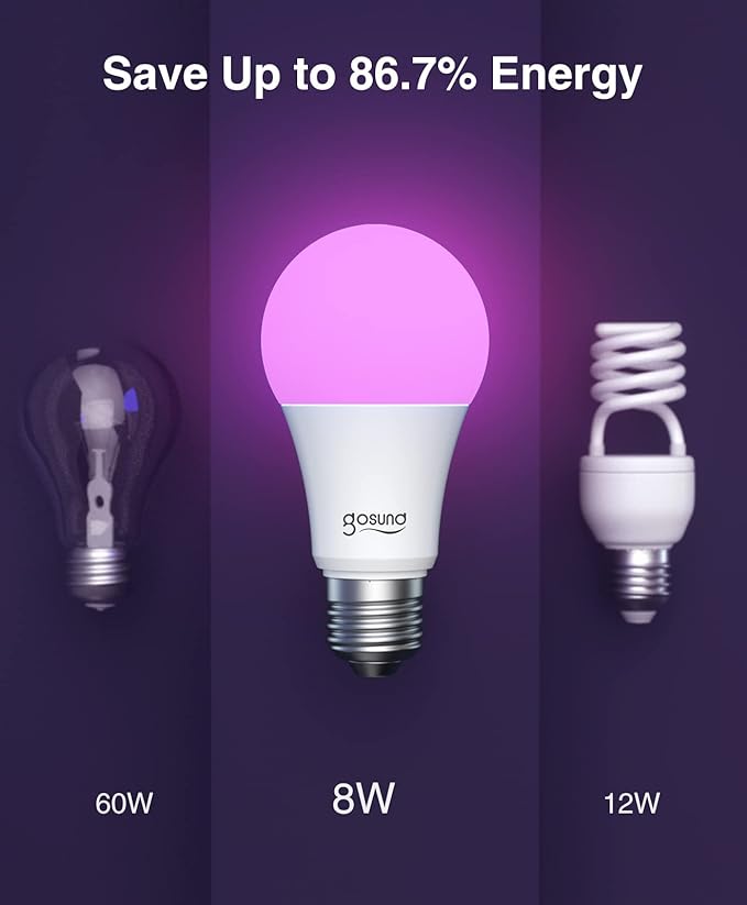 Beantech Smart Bulb, WiFi LED Light Bulbs, Dimmable Light Bulb 2700K-6500K, Smart Bulbs Compatible with Alexa & Google Assistant, A19 Alexa, RGB Tunable White Bulb, 4 Pack, Multicolor (NWB5-4)