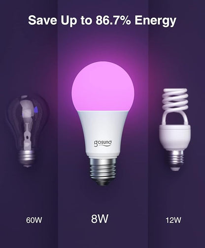 Beantech Smart Bulb, WiFi LED Light Bulbs, Dimmable Light Bulb 2700K-6500K, Smart Bulbs Compatible with Alexa & Google Assistant, A19 Alexa, RGB Tunable White Bulb, 4 Pack, Multicolor (NWB5-4)