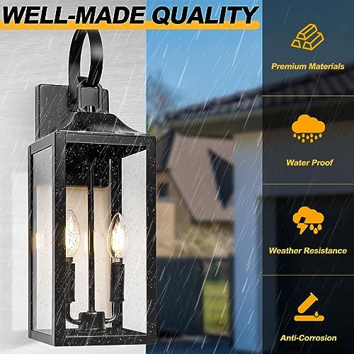 19" Large Black Outdoor Wall Lights, Waterproof Exterior Lighting Fixtures