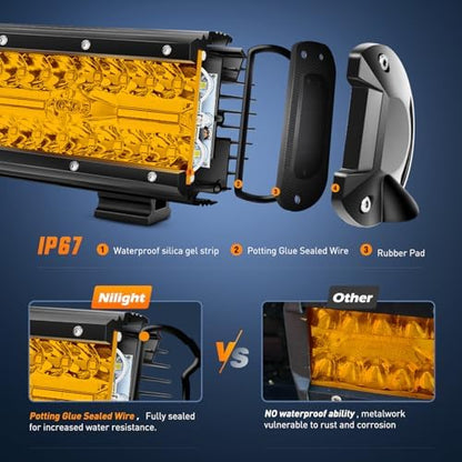 Nilight 20 Inch 420W LED Light Bar Amber Triple Row Flood Spot Combo Driving Boat Led Off Road Lights with 16AWG Wiring Harness Kit-1 Lead, 2 Year Warranty (ZH706)