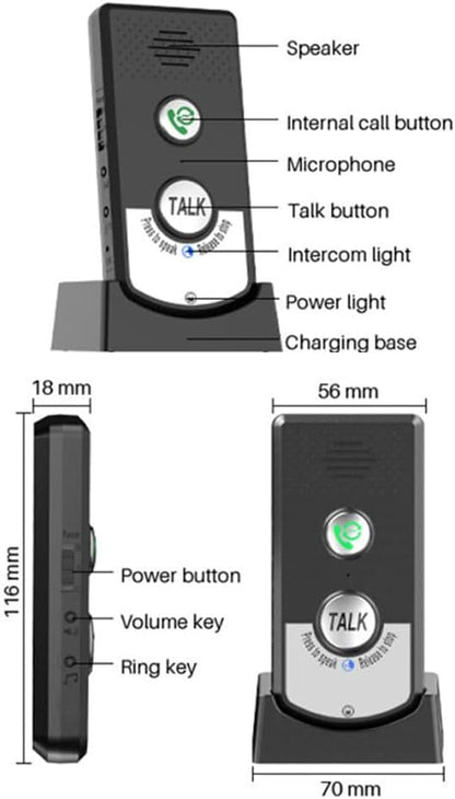 Decdeal 2 Pack Intercoms Wireless for Home, Voice Bidirectional Caller Home Ultra Long Distance Voice Interphone Elderly Caller Room to Room Communication Intercom Two Way Ringtone Call