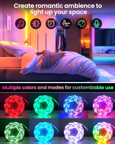 Pak LED Lights for Bedroom 16.4ft, Smart RGB+IC LED Strip Lights with App/Remote Control, Music Sync Color Changing Flexible LED Lights with 64 Scene Modes for Party, Home, Christmas, Halloween Decor