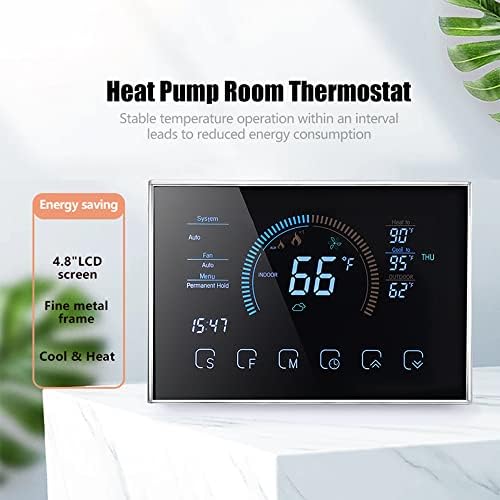 Smart Thermostat, Heat Pump Room Thermostat Temperature Controller 4.8 Inch Color LCD Screen Programmable Touch Control for Home Office Hotel