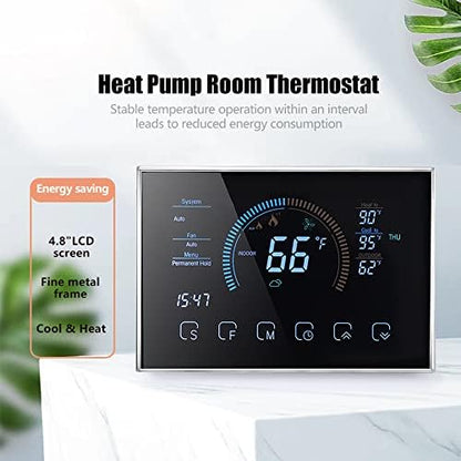 Smart Thermostat, Heat Pump Room Thermostat Temperature Controller 4.8 Inch Color LCD Screen Programmable Touch Control for Home Office Hotel