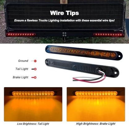 10" LED Amber Trailer LED Turn Signal Light Bar Strip Aluminum Alloy Base Side Marker Tail Lights Assembly for Truck RV Marine Boats, 15 LEDs 2Pcs