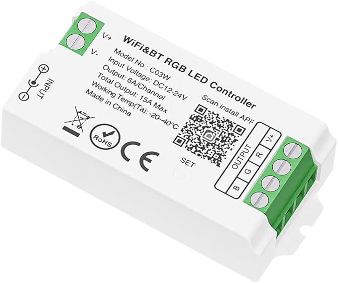 C03W 4PIN RGB LED Strip Contrallor,2.4GHz WiFi Group Controller Alexa Google Home,Smartphone APP Control Compatible with LM096 RC03RF FUT096 WR01RF RGB Remote,DC12-24V