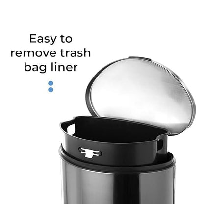 Home Zone Living 12 Gallon Semi-Round Kitchen Trash Can with Soft Close Lid, Step Pedal, Bag Tuck Band, and Removable Liner, Black